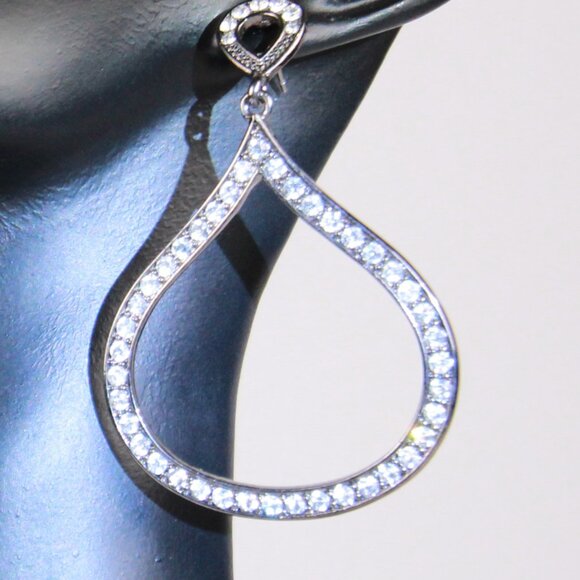 Gunmetal Tear Drop Earrings with Clear Rhinestones - Picture 4 of 7